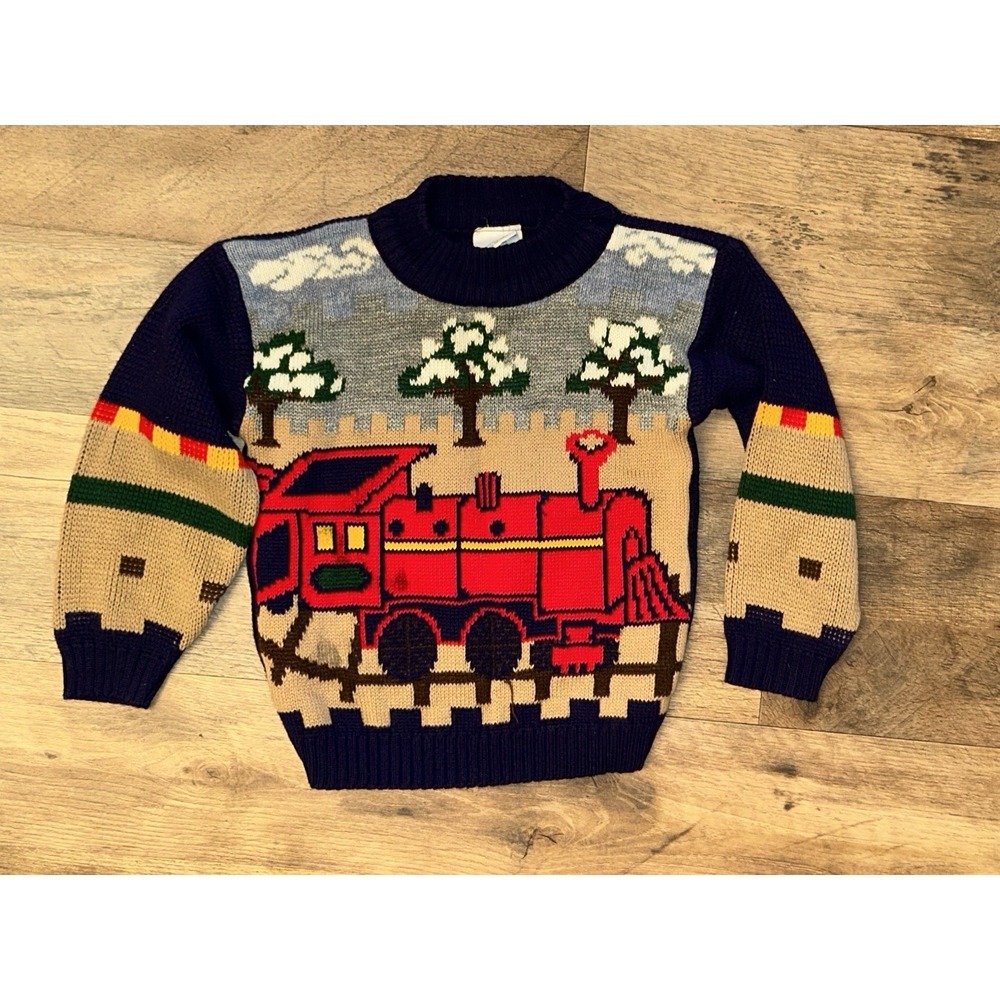 Vintage Boys Sweater Pullover Knitted Train Size 4 "LITTLE FUNKY"